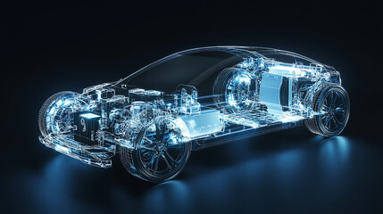 Wall Mural - A futuristic car with a blue headlight and a silver body
