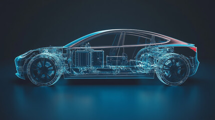 Wall Mural - A futuristic car with a blue headlight and a silver body
