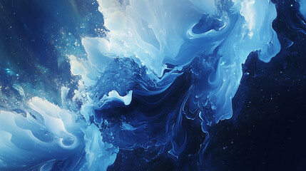 Wall Mural - Cosmic Blue Swirls: Abstract Digital Art in Dark Palette with Fluid Motion
