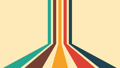 Aufkleber - Old retro perspective lines background. vintage colourful stripes. rainbow groovy vavy line. vector illustration