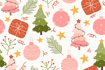 seamless pattern with christmas tree. set of christmas trees, stars and snowflakes.	