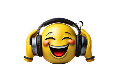 3d render of a smiling emoji listening to music isolated on white background 