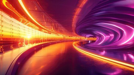 Wall Mural - Breathtaking abstract image of a vibrant futuristic tunnel filled with dynamic luminous light and motion  The captivating scene features a kaleidoscopic