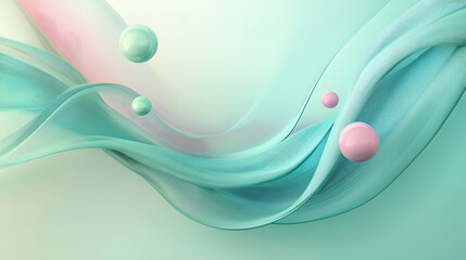 Canvas Print - Abstract background with flowing turquoise fabric and pastel orbs.