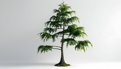 Elegant 3D rendering of a tall, slender cypress tree with feathery foliage on a clean white background