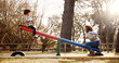 © Flashizzle/peopleimages.com - Park, mother and child with seesaw, playground and game with family balance and holiday with parent. Support, love, care with young boy and woman together with joy, bonding and smile in autumn