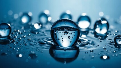 Poster - Blue water drops on a blue background