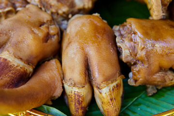 Close-up of roasted pig's trotter