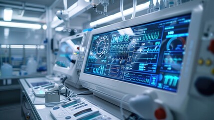 Futuristic digital dashboard with advanced data visualization and analytics technology showing real time information statistics and intelligence on a sleek high tech computer interface