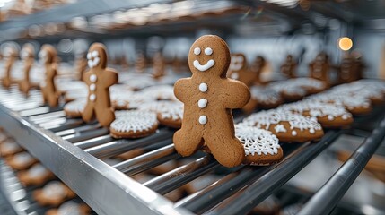 Wall Mural - Production of christmas gingerbread man at the factory, modern technologies