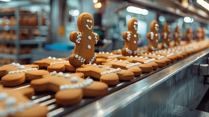 Wall Mural - Production of christmas gingerbread man at the factory, modern technologies