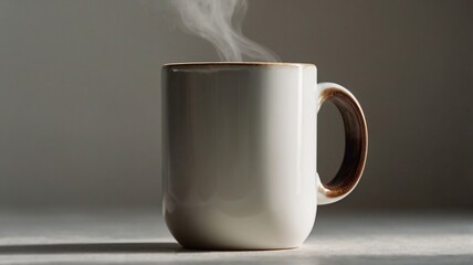 Wall Mural - A steaming mug of coffee placed on a textured surface in soft lighting during a cozy morning