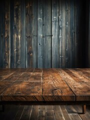 Wall Mural - Rustic wooden table against a textured wall.