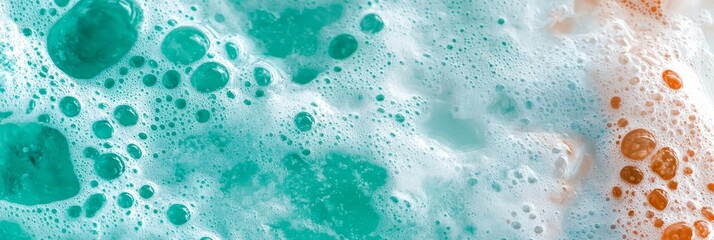  A tight shot of bubbles in a blue-orange liquid, displaying orange circles at their bases