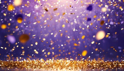 Wall Mural - Vibrant Purple and Gold Celebration Background with Sparkling Confetti for Birthdays and Anniversaries