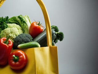 Wall Mural - Yellow shopping bag filled with fresh vegetables for healthy eating