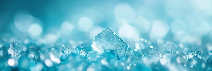 Wall Mural -  A stack of ice cubes atop a table Some ice cubes form the base layer, while others rest on top