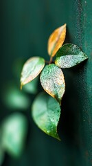 Canvas Print - leaves adorn its stem, water beads decorate the foliage