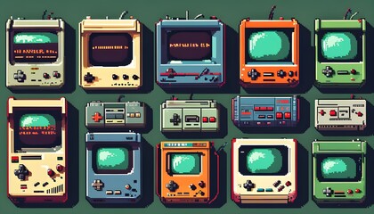 Wall Mural - Retro Pixel Art Tribute to Classic Game Consoles