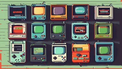 Wall Mural - Retro Pixel Art Tribute to Classic Game Consoles