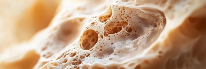 Wall Mural -  A tight shot of water bubbles atop a white and brown textured surface, reflecting light gently on its left half