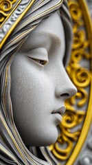 Wall Mural -  A tight shot of a woman's statue head enclosed by a gilded and silvery frame