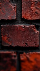 Wall Mural -  A tight shot of a brick wall, droplets of water clinging to its rough surface, and a cell phone placed in the foreground