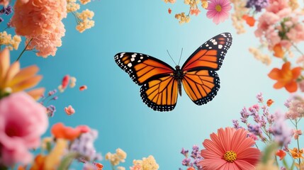 Canvas Print - A butterfly emerging from its chrysalis, wings unfurling against a vibrant floral background, symbolizing the beauty and wonder of transformation.