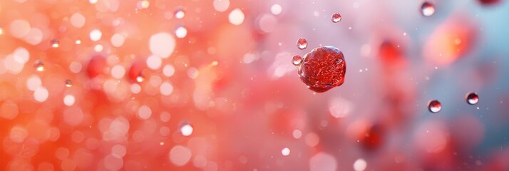 Poster -  A drop of water atop a window against a red and blue mosaic wall, adorned with more water droplets