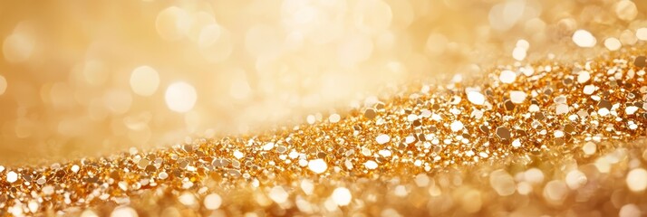 Sticker -  A tight shot of a gold backdrop, adorned with glitter, appears slightly out of focus at its base