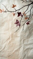 Wall Mural -  A tree branch with leaves, closely framed, against a white wall background