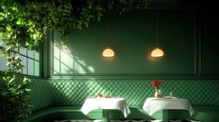 Wall Mural - A menu with illustrations of different dining areas within the restaurant, highlighting the restaurant unique ambiance.