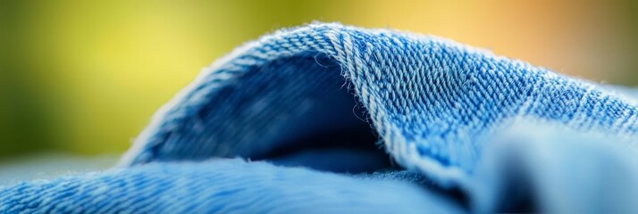 Wall Mural -  A tight shot of a blue fabric with a hazy tree-filled backdrop behind it