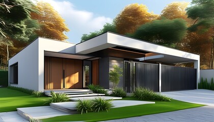 Wall Mural - Futuristic 3D Design of a Modern House with Innovative Gates and Layout