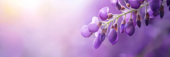 Wall Mural -  A tight shot of a purple-flowered branch, with a hazy foreground of similar blooms