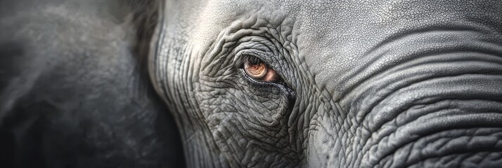 Wall Mural -  A tight shot of an elephant's eye, surrounded by tusks and wrinkled skin