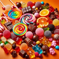 Delicious candy with orange background
