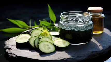 Sticker - Cucumber slices and natural face mask.