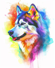 Wall Mural - farbenfreudiger und gut gelaunter Husky