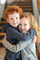 Sticker - A brother and sister hug each other tightly. AI.