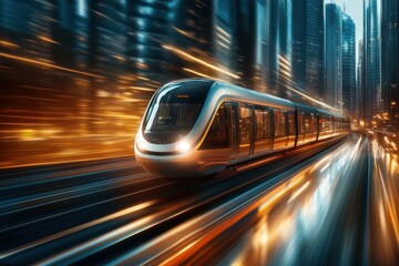 Wall Mural - Futuristic Maglev Transport System in Urban Setting - Illustration of Cutting-Edge High-Tech Transit with Hyper-Realistic Features