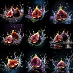 Poster - Halved figs splash into a pool of water, creating a dramatic effect.