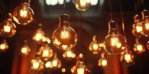 Wall Mural - Hanging light bulb array