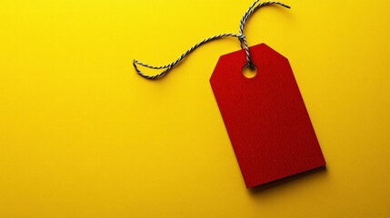 red tag against a yellow soft backdrop, emphasizing a Black Friday concept with a copy space