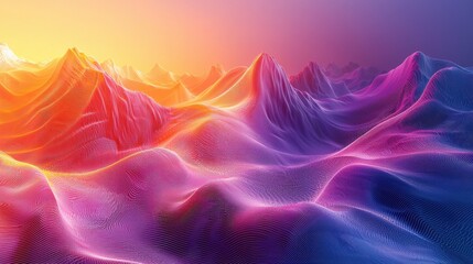 Abstract 3D soundwave landscape with vibrant colors, 3D background music, dynamic and unique.