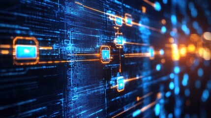 Digital Data Flow with Glowing Icons