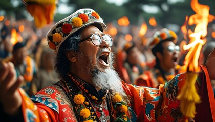 Wall Mural - Inspired Worship Ceremony with Passionate Followers and a Charismatic Leader