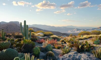 Poster - Rocky desert landscape with cactus plants, Video