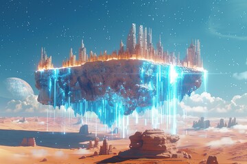 Poster - Floating City in a Desert Landscape