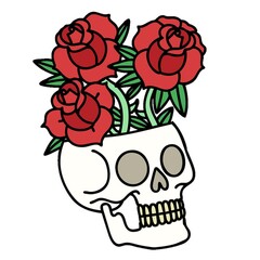 Wall Mural - tattoo in traditional style of a skull and roses